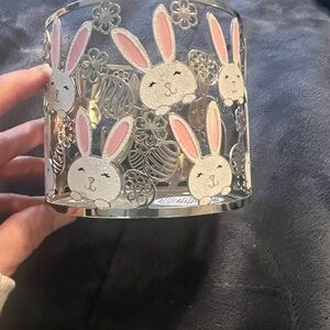 Bath & Body Works Silver and Pink Bunny Candle Holder
